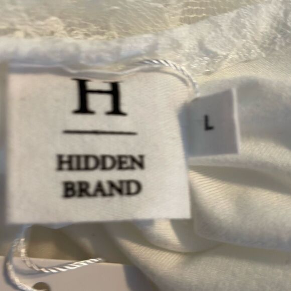 Hidden No Doubts Sleeveless Bodycon Ruffle Midi Dress White Lace Knit L - Picture 6 of 9